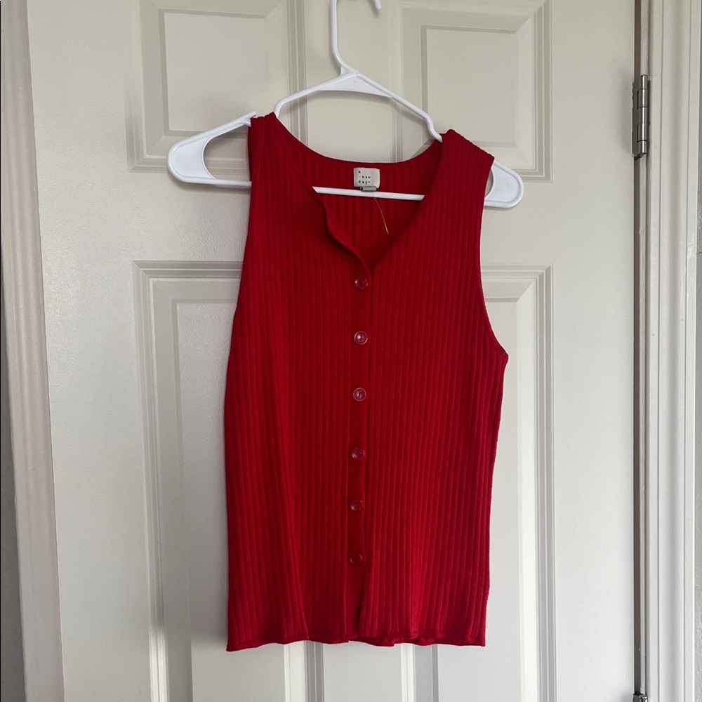 a new day Red Ribbed Button-Front Tank Top